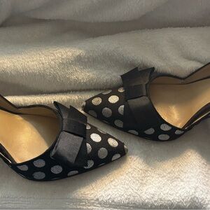 Ann Taylor Black and Silver Polka Dot Heels